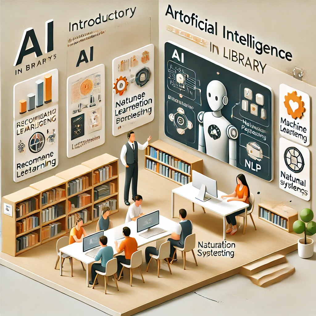 DALL·E 2024-11-14 08.49.59 - An introductory image about artificial intelligence (AI) for library users